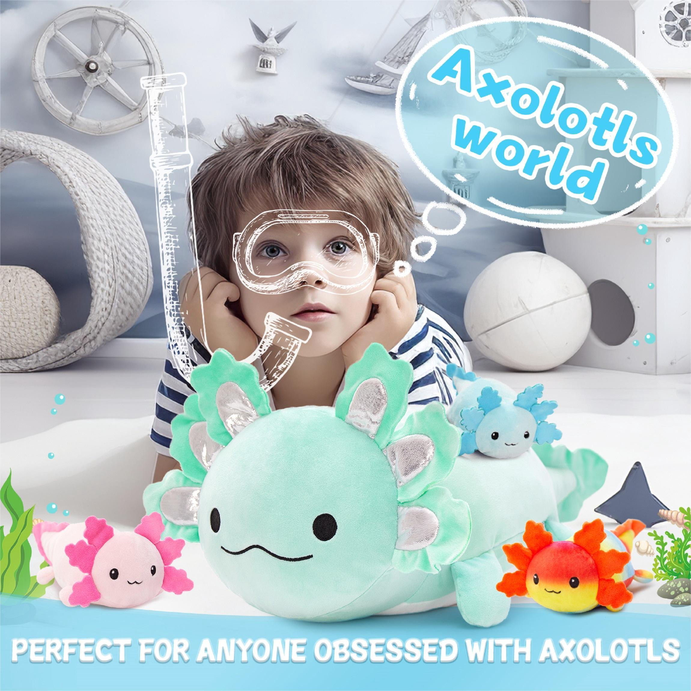MaoGoLan 23.5" Giant Axolotl Stuffed Animals with 3 Babies Inside Large Axolotl Plush Toy