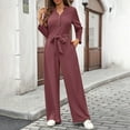 thumbnail image 5 of LEKODE Summer Overalls Womens Rompers for Summer Jumpsuits for Women Summer Work Outfits for Women Ladies' Spring/high Waist Lace Button Jumpsuit Set Travel Outfits for Women 2 Piece Sets Brick Red M, 5 of 9