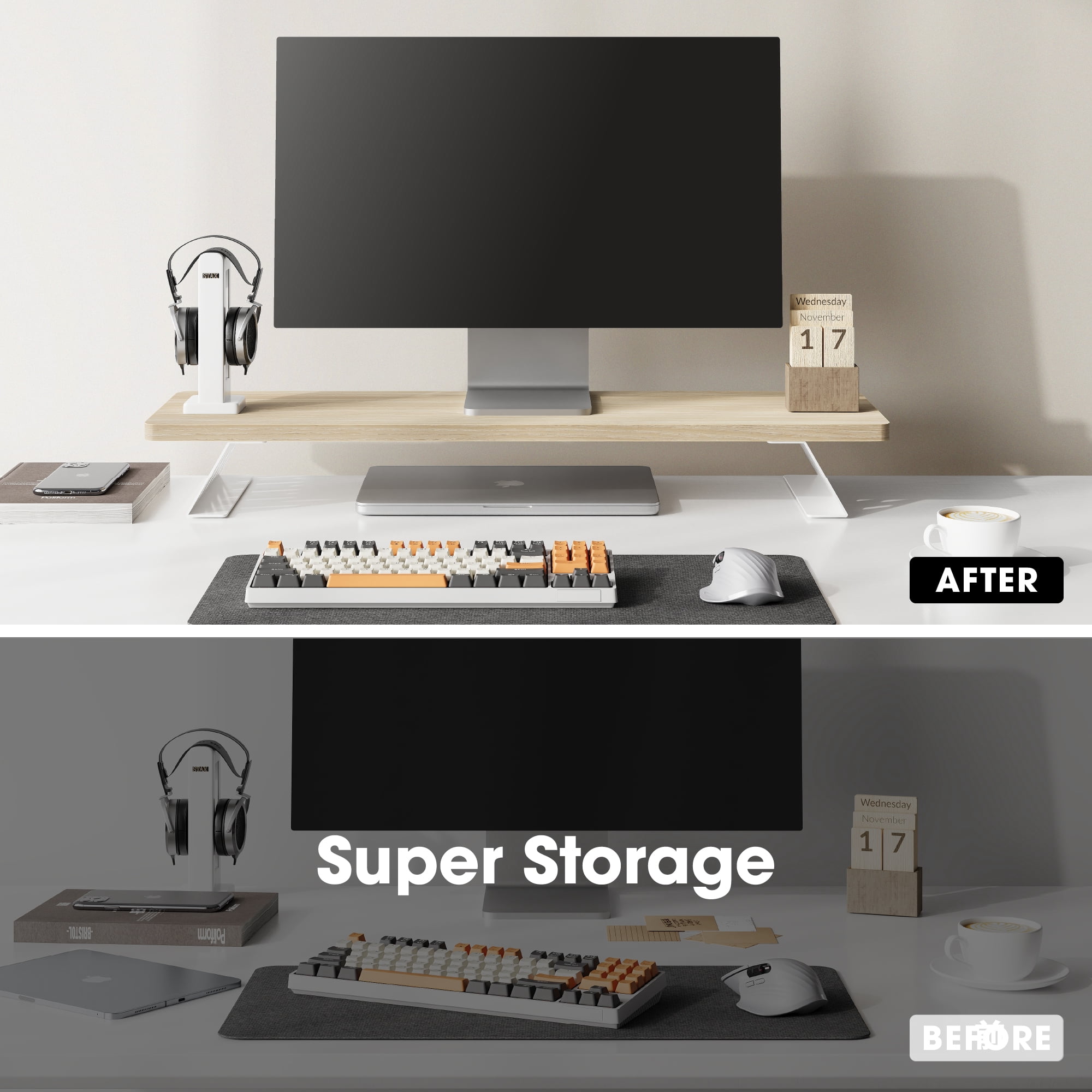 Fenge Dual Monitor Stand Riser, 31.5 inch Long Monitor Stand for Desk