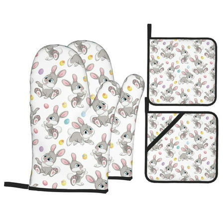 

Oven Mitts and Pot Holders 4 Piece Cute Rabbit High Heat Slip Resistant Oven Mitt and Trivets Set Kitchen Oven Glove Pot Holders for Cooking Baking Grilling