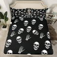 thumbnail image 2 of Manfei Halloween Skull 4 Pieces Queen Sheet Sets,Exotic Style Ultra Soft Flat Sheet,Black White Queen Fitted Sheet,Ultra Soft Gothic Bedroom Decorative, 2 of 7