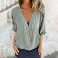 thumbnail image 2 of Tnhcen Women's Summer Cotton Linen V-Neck Button-Up Shirts - Breathable Loose Fit Tops | Plus Size Friendly S-3XL | Casual Daily Linen Blouses, 2 of 6