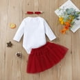 thumbnail image 3 of 3 Pcs Toddler Thanksgiving Day Outfits, Letter  Pumpkin Print Long Sleeve Playsuit + Tulle Skirt with Bow + Headband, 3 of 7
