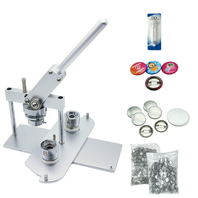 ChiButtons Kit 25mm (1") Button Maker Badge Press Machine-B400 + 25mm Round Die Moulds + 500 set Pin Button Components + Adjustable Circle Cutter (Silver)…
