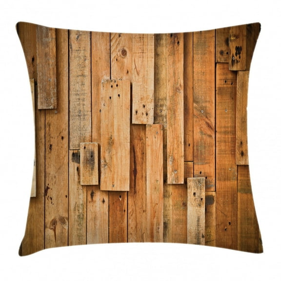Wooden Throw Pillow Cushion Cover, Lodge Style Teak Hardwood Wall Planks Image Print Farmhouse Vintage Grunge Design Artsy, Decorative Square Accent Pillow Case, 20 X 20 Inches, Brown, by Ambesonne
