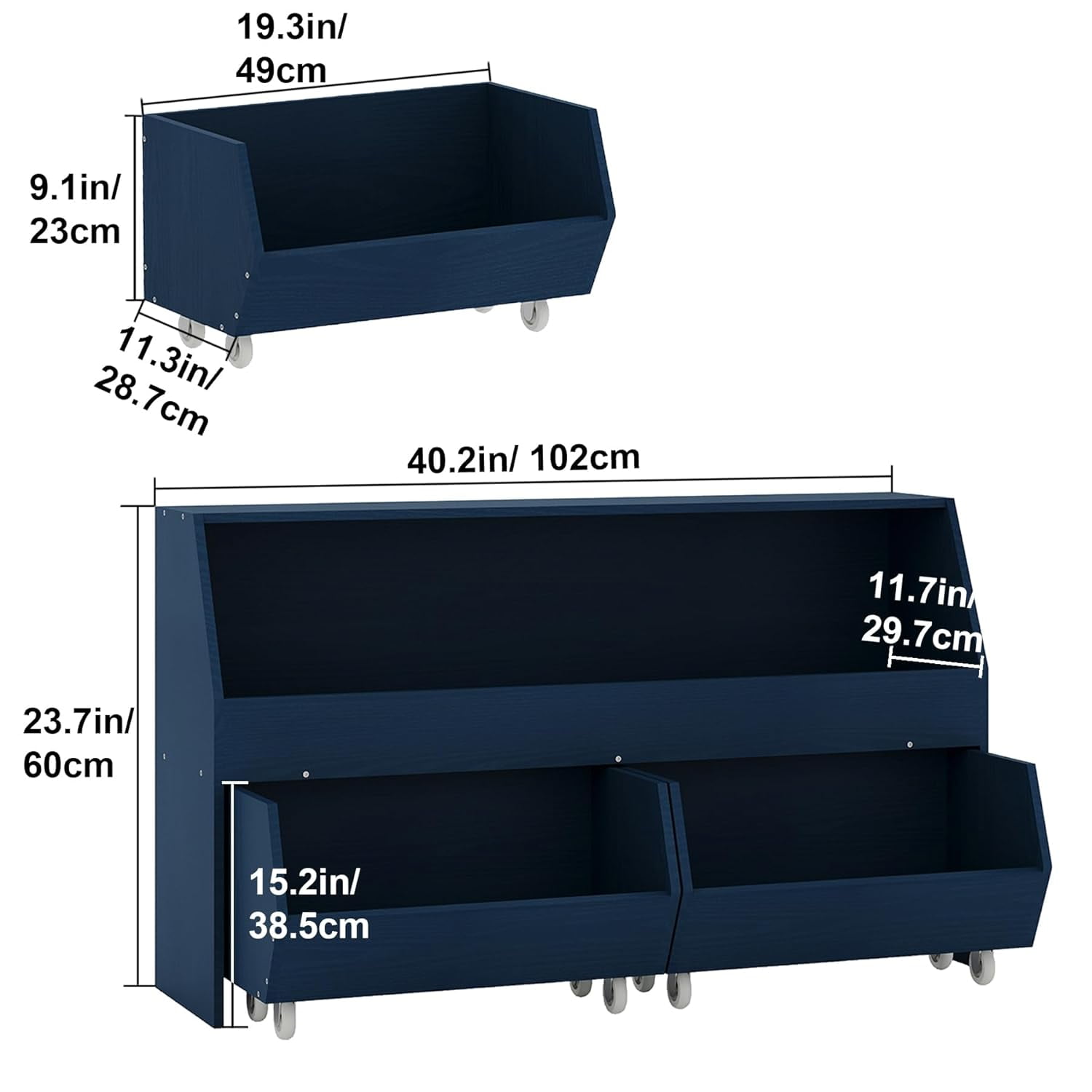 Toy Storage and Organizer  Muti-Functional Bookcase and Storage Bin with Moveable Drawers,2 Ties Storage Carbinet Dark Blue