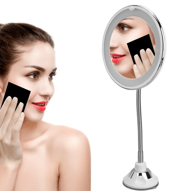 Magnifying Mirror, 10X Magnification Suction Cup LED Fill Light Flexible Mirror for Office