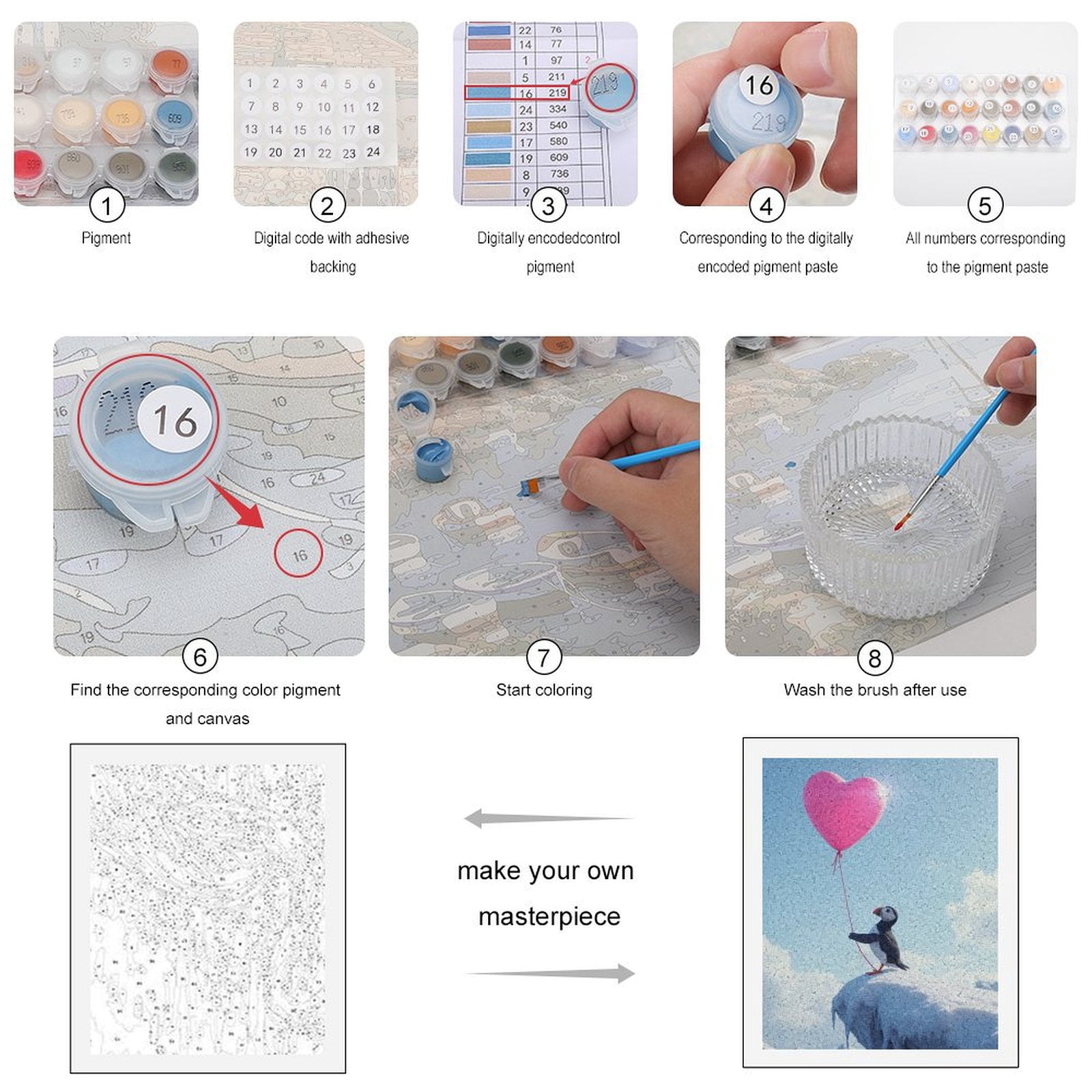 Paint By Numbers Kit for Adults Beginner - Puffin Heart Balloon Sky Cliff DIY Canvas Painting Kits for Adults, Frameless Paint By Number for Adults for Home Wall Decor 16x20 Inch