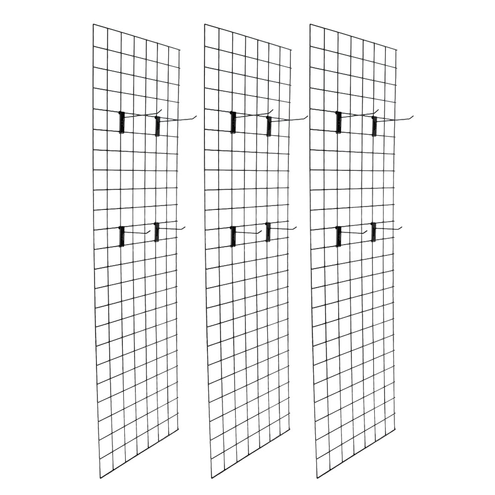 3 ON CENTER 3-PACK 2 x 4 FOOT COMMERCIAL GRADE WIRE GRID WALL PANEL DISPLAY BLACK 
