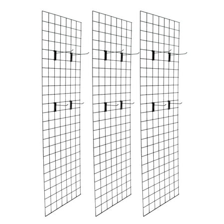Bonnlo 6' x 2' Wire Grid Panel for Retail Craft Show Fair Display, 3-Pack Wire Grid Wall Display Rack with Hooks 4", 6" and 8"