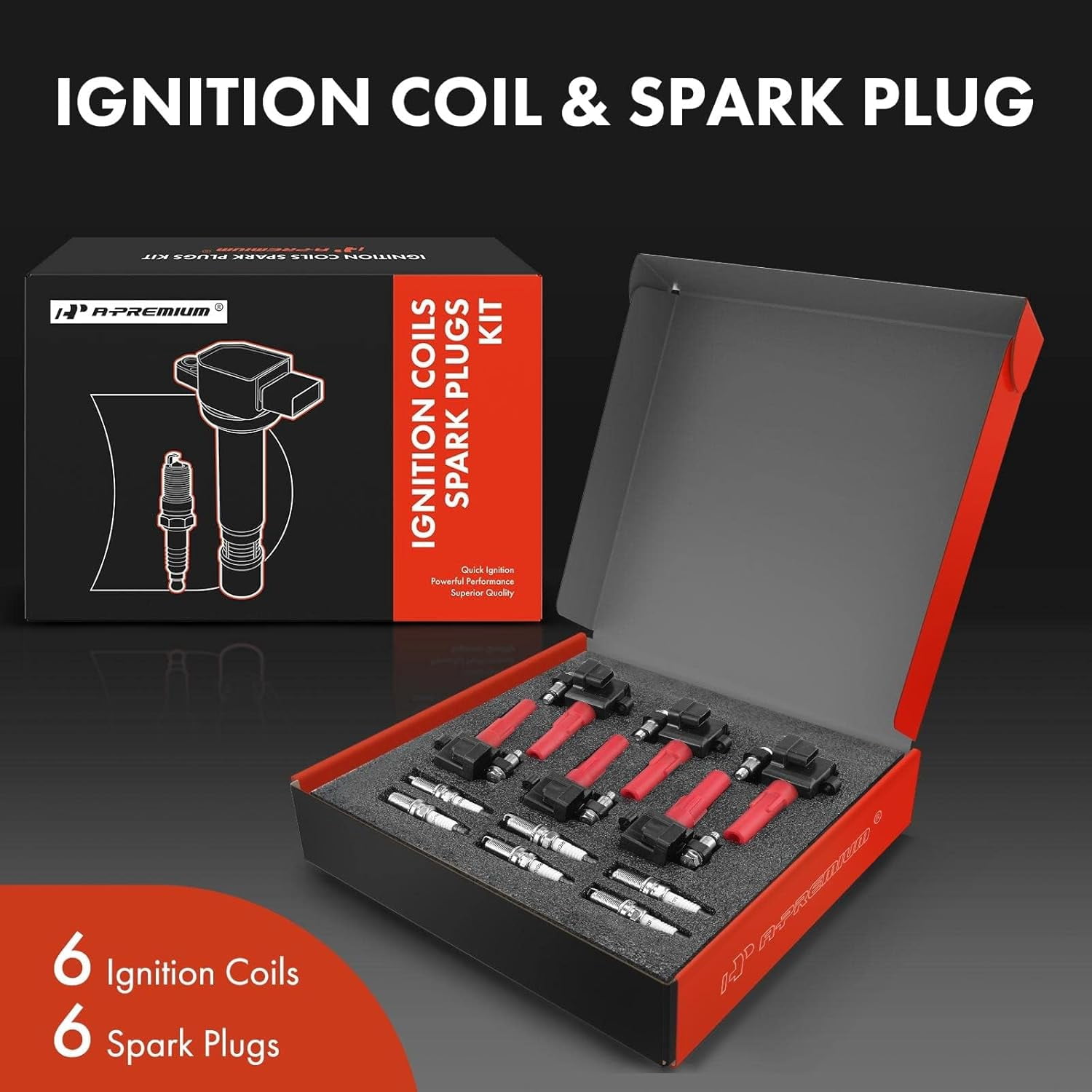 A-Premium Ignition Coils and Spark Plugs Kits Compatible with Subaru Outback 2001-2009, Legacy 2008-2009, Tribeca 2008-2009, B9 Tribeca 2006-2007, 3.0L 6-PC Set