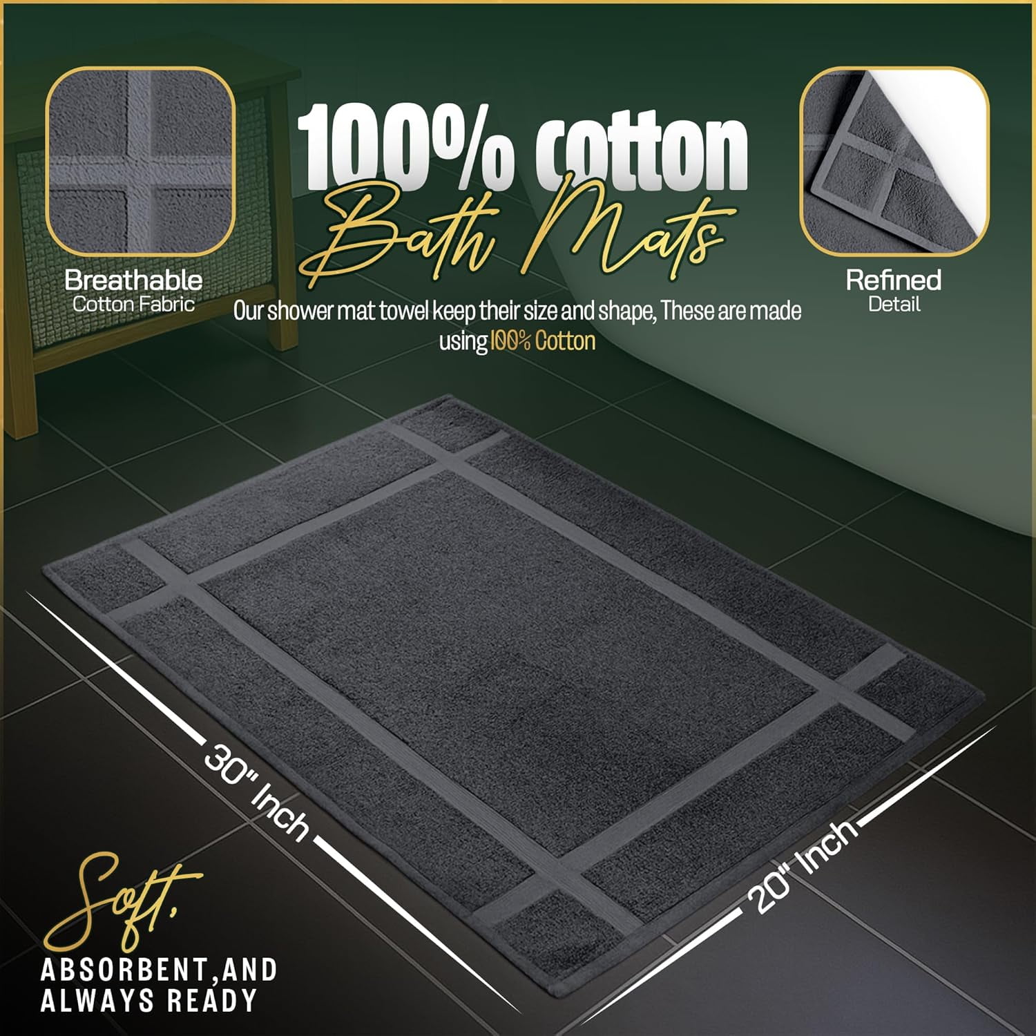 Pack of 12 100% Cotton Bath Mat 18x25 inches, Soft & Absorbent Quick Dry Bathroom Mat Set, Not Bathroom Rugs, After Shower Mat, Bath Tub Mat, 687 GSM, Machine Washable, White
