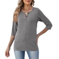 CIENVNSTG Women's 3/4 Sleeve Crew Neck Loose Blouse Solid Color Spring ...