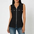thumbnail image 2 of XPMWRP Women's Collared Zip Up Pocket Sleeveless Fitted Vest Shirt Casual Slim Fit Top for Summer, Daily Wear, Office Black L, 2 of 6