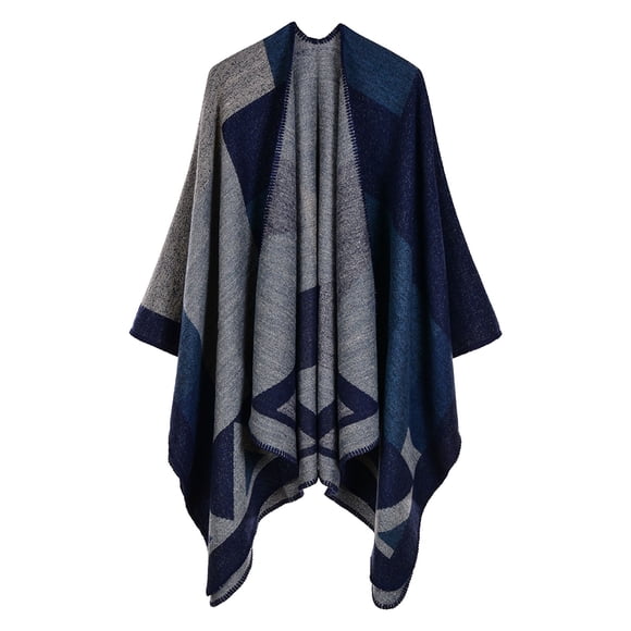 WTXUE Poncho Shawl Boho Cardigans Women's Shawl Open Front Cape Oversized Sweaters Casual Cardigan Shawls for Fall Winter Blanket Shawl Wraps Off The Shoulder Poncho Knitted Poncho Navy One Size