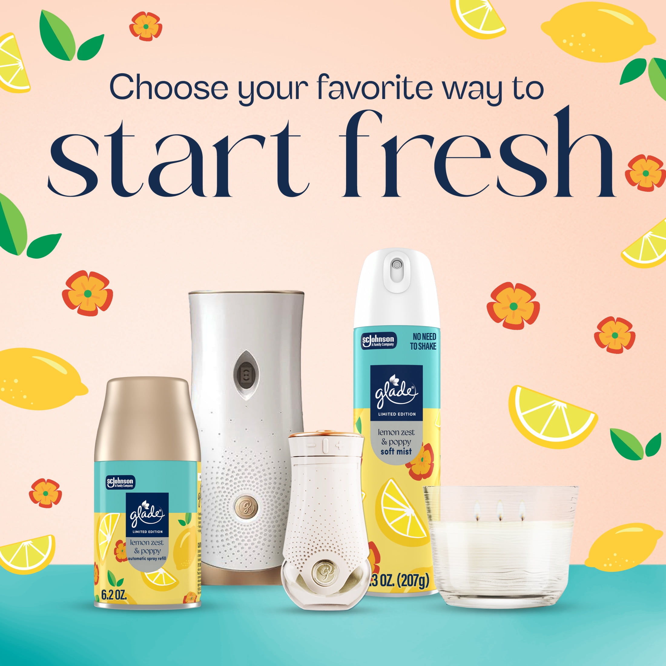 Glade® PlugIns® Refills Air Freshener, Lemon Zest & Poppy, 3.35oz., 5 count