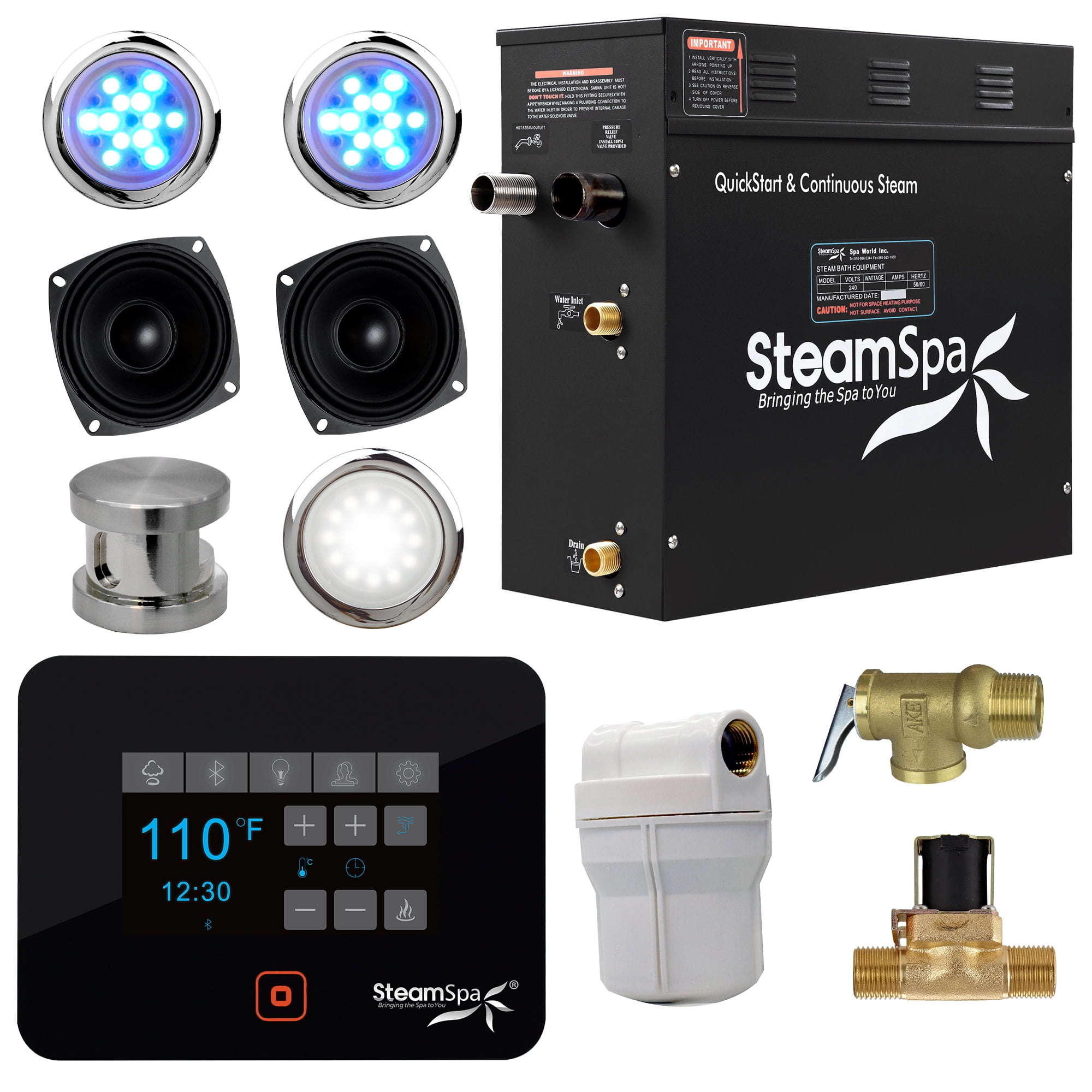 Steamspa Bkt600 A Black Series Bluetooth 6kw Quickstart Steam Bath Generator Package Walmart Com Walmart Com