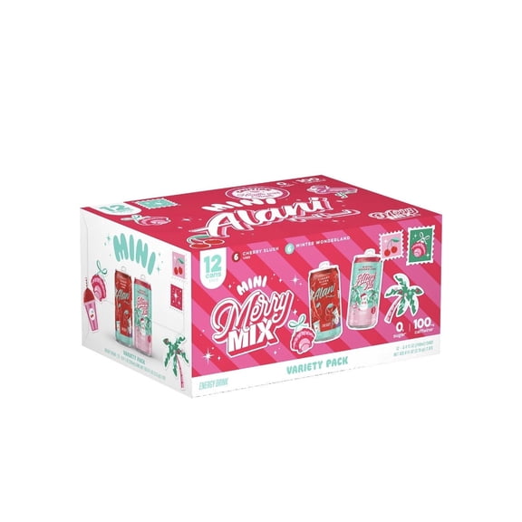 Alani Nu Sugar Free Energy Drink Mini, Variety Pack, Winter Wonderland, Cherry Slush, 8.4 fl oz, 12 Pack, Cans, 100mg Caffeine