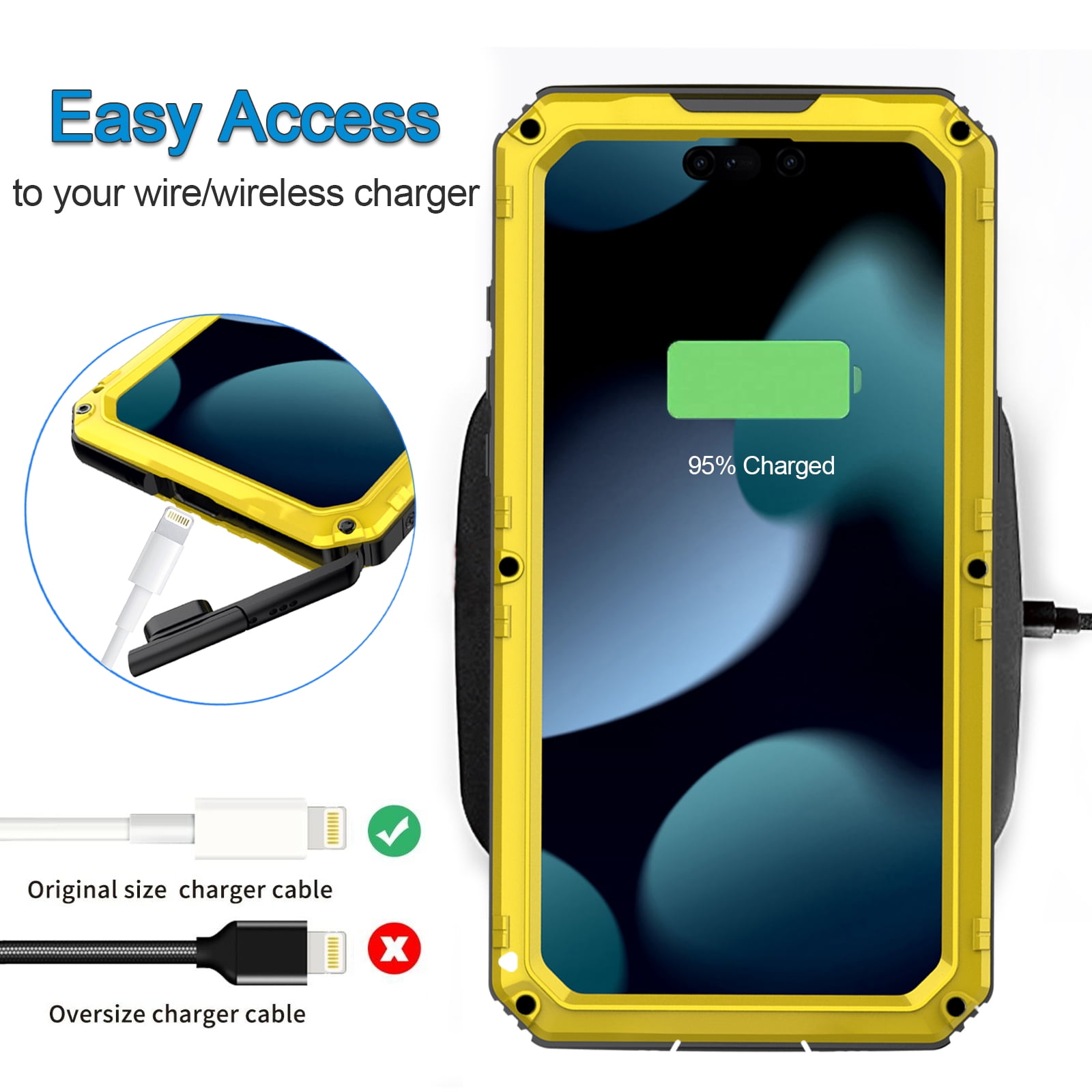 for iPhone 15 Pro Max Case, Military Grade IP68 Waterproof Dustproof Shockproof Full Body Sealed Underwater Case with Built-in Screen Protector Heavy Duty Metal Rugged Defender Phone Case,Yellow