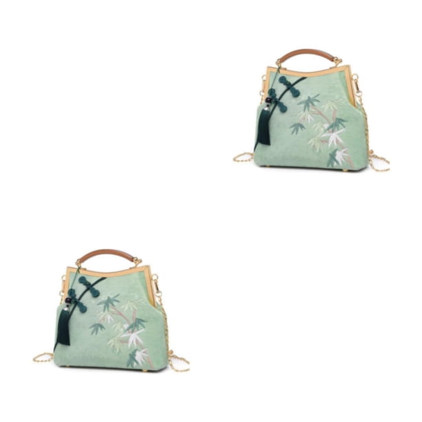 Bolso de Hombro Qarigey con Cadena para Mujer Estilo Chino Verde 2piezas