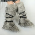thumbnail image 4 of Women's Winter Warm Fluffy Faux Fur Knee High Snow Boots - Fashionable Cross Belt Buckle Boots, 4 of 5