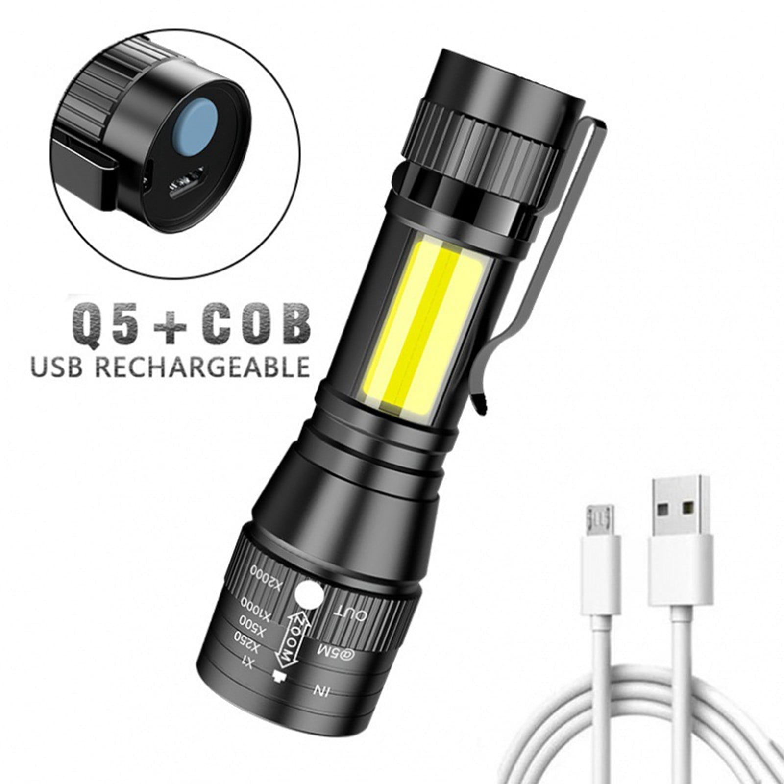 Ikohbadg Mini Small Pocket LED Flashlight, USB Rechargeable Flashlight 4 Modes, Bright LED Handheld Flashlight with COB Side Lights Portable Flashlights for Camping, Hiking, Emergency and Daily, 4Pcs