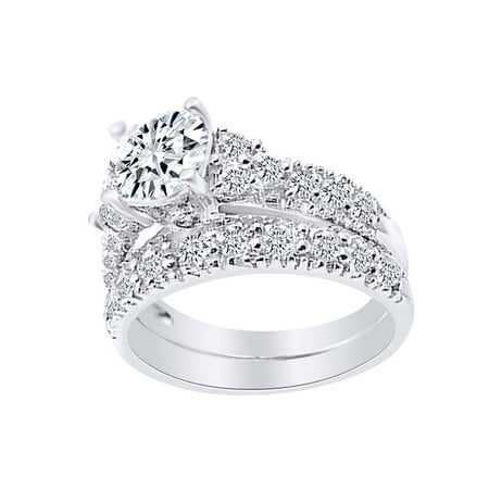 Round Cut White Cubic Zirconia Wedding Ring Set In 14k Gold Round Cut White Cubic Zirconia Wedding Ring Set In 14k Gold Over Sterling Silver 3 50 Cttw Size 5