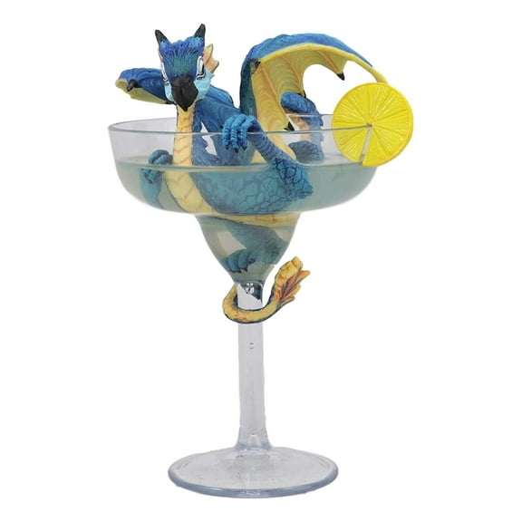 Fantasy Blue Scarlet Macaw Parrot Dragon Perching On Margarita Glass Statue Art