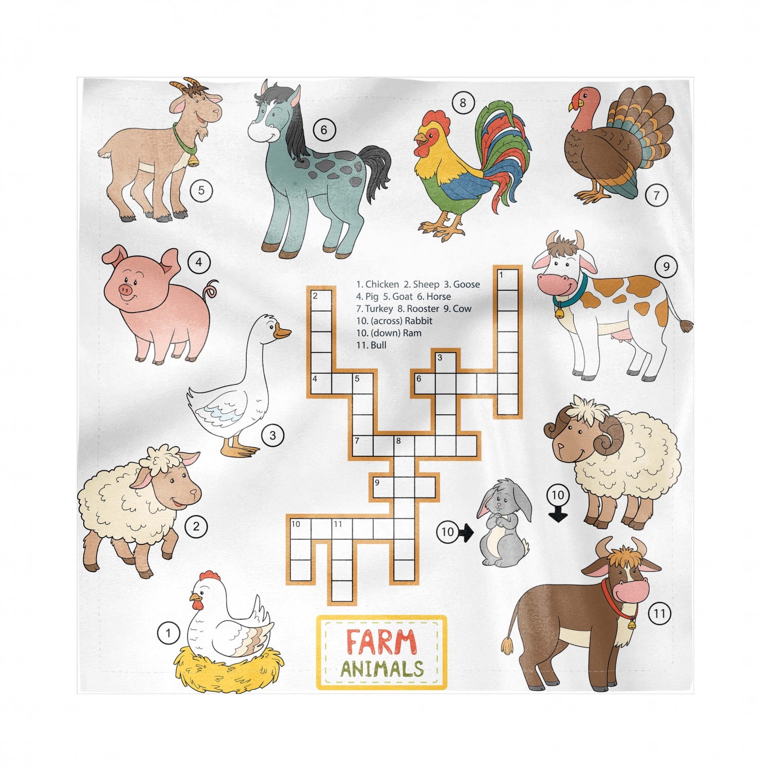 Game Decorative Napkins Set of 4, Crossword Educational Puzzle for