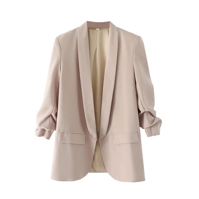 TRAF-Chaqueta abierta para mujer, abrigo Vintage de manga larga plisada con bolsillos y solapa, prendas de vestir exteriores elegantes