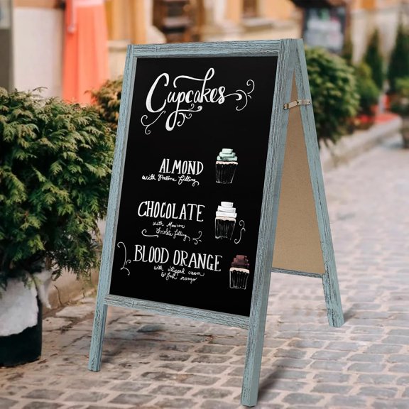 Extra Large Wooden 40" x 22" Chalkboard, A Frame Chalkboard Sign Double-Sided Sidewalk Chalkboard Easel, Sturdy Sandwich Board for Restaurant, Business or Wedding (Robin Blue)