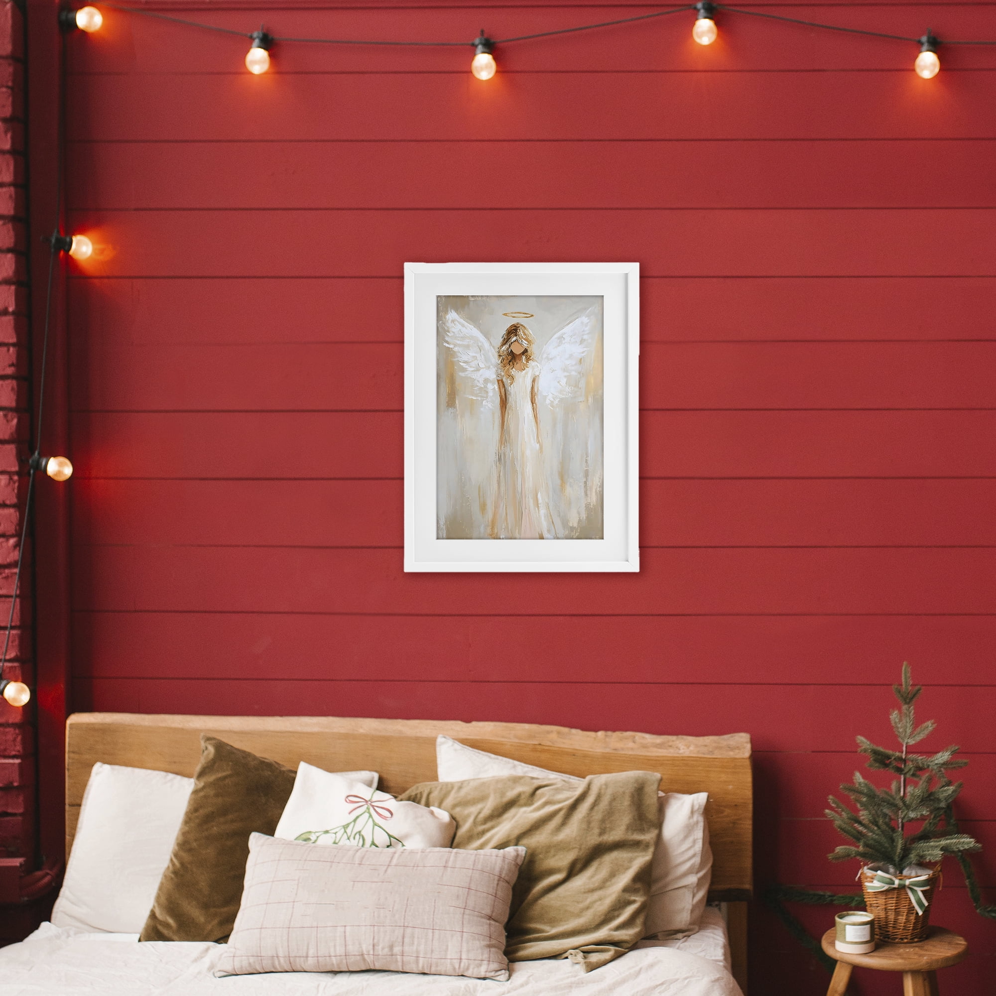 Divine White Robe Angel White Framed Print Under Glass, design by Petal Prints Design