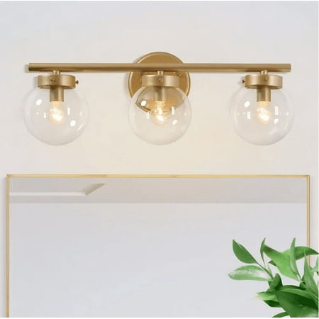 

Modern Gold Bathroom Vanity Light 3-Light Farmhouse Powder Room Globe Vanity Wall Light with Clear Glass Shades