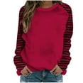 thumbnail image 2 of Somuwie Clearance Women's Striped Print Contrast Color Casual Fashion Raglan Long Sleeve Round Neck Sweater, 2 of 4