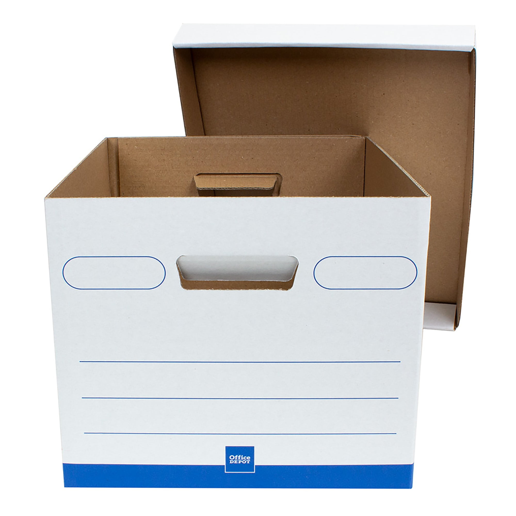 Office Depot 60% Recycled Quick Set-Up Storage Boxes With Lift-Off Lid,  Letter/Legal, 10inH x 12inW x 15inD, White/Blue, pk Of 12, 0800303 -  