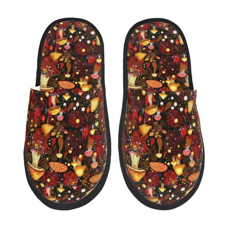 Balery Warm Plants and Mushrooms Slient Indoor Furry Fleece Comfort House Shoes Soft Non-Slip Home Shoes Cotton slippers House Slippers-- Large