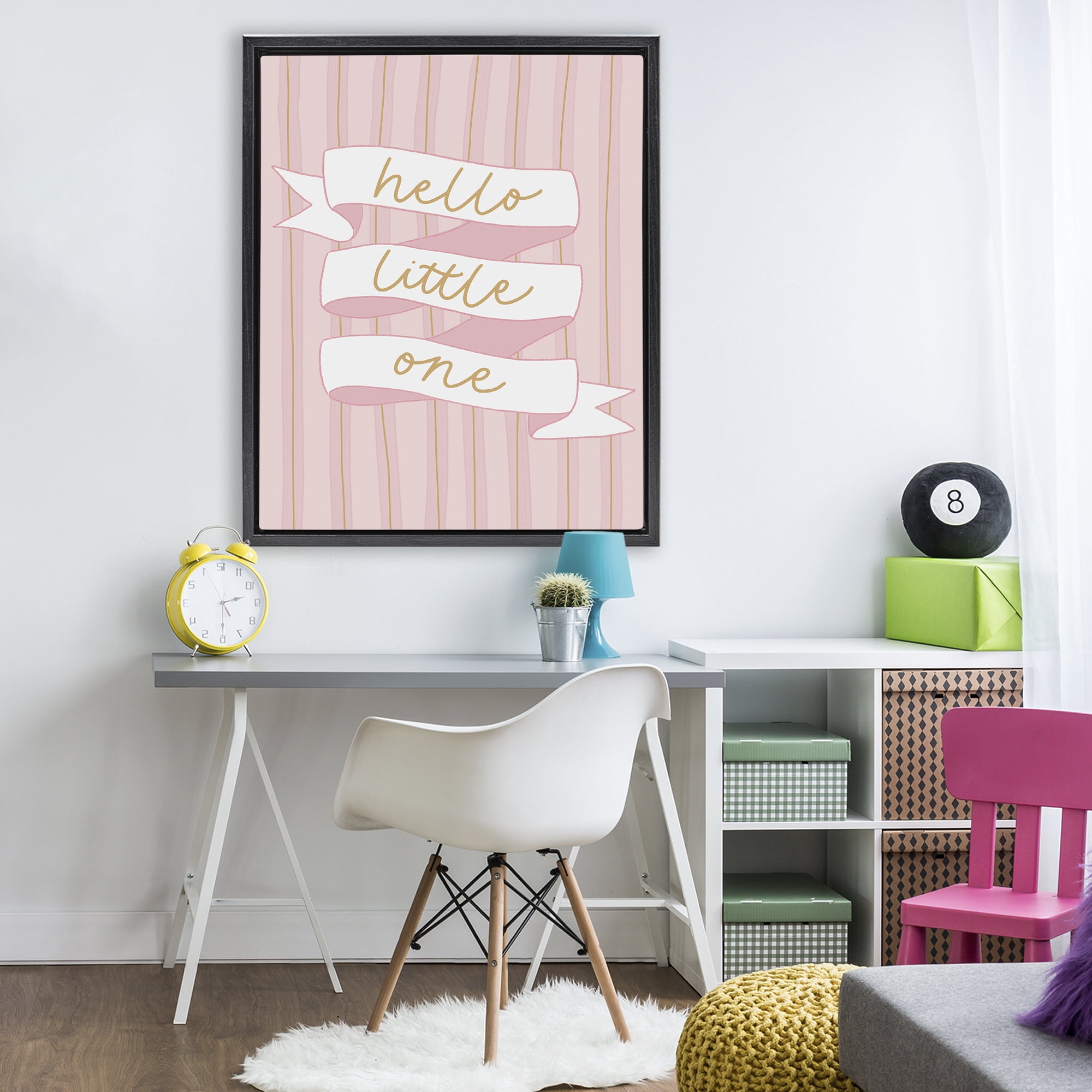 Stupell Industries Pink Hello Little One Black Framed Floater Canvas Wall Art, design by Amanda Houston