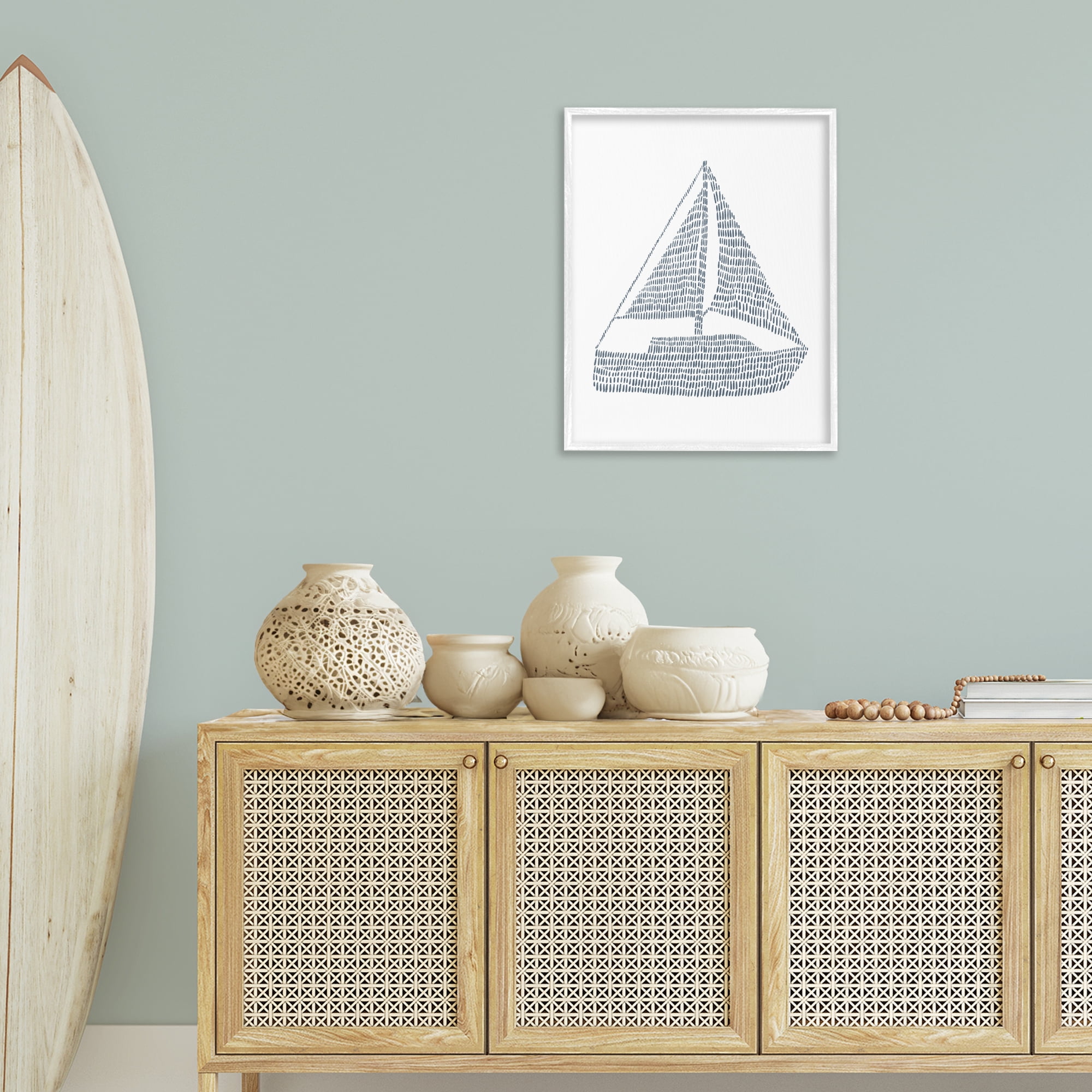 Stupell Industries Minimal Boat on White Coastal Painting White Framed Art Print Wall Art, 24 x 30