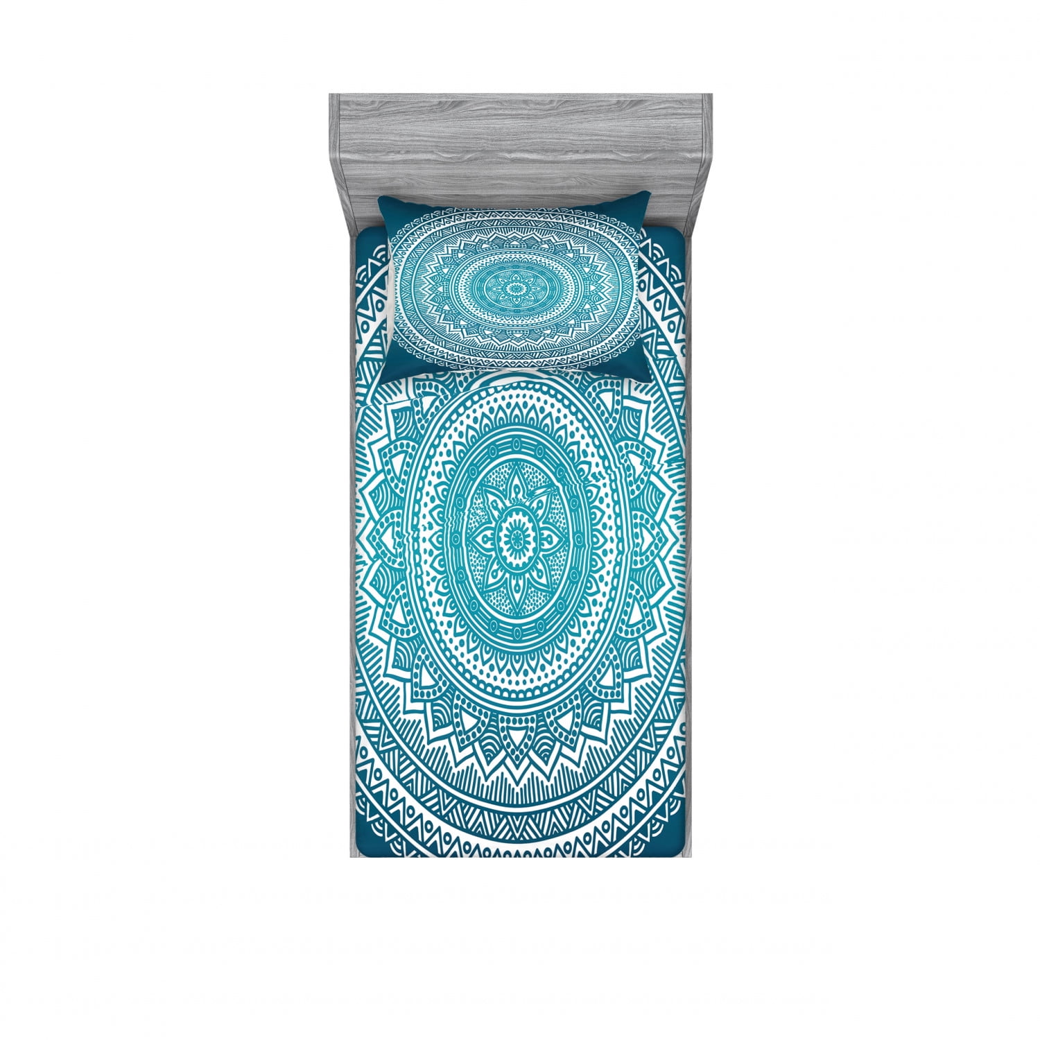 Turquoise Ombre Bedding Set with Sheet & Covers, Mandala Medallion
