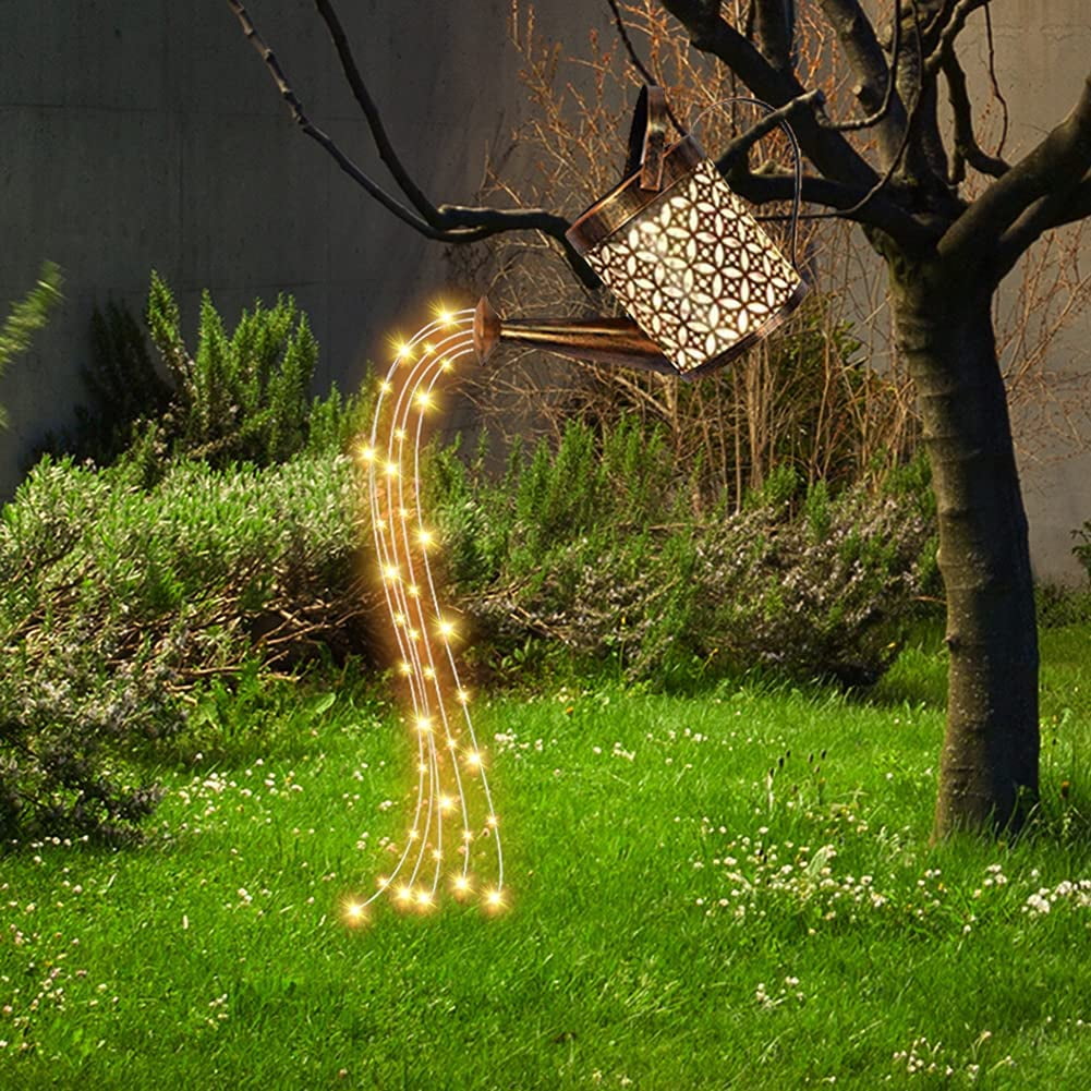 Solar LED Watering Can Light Garden Flower Shower Waterfall Fairy Lamp Art Decor 