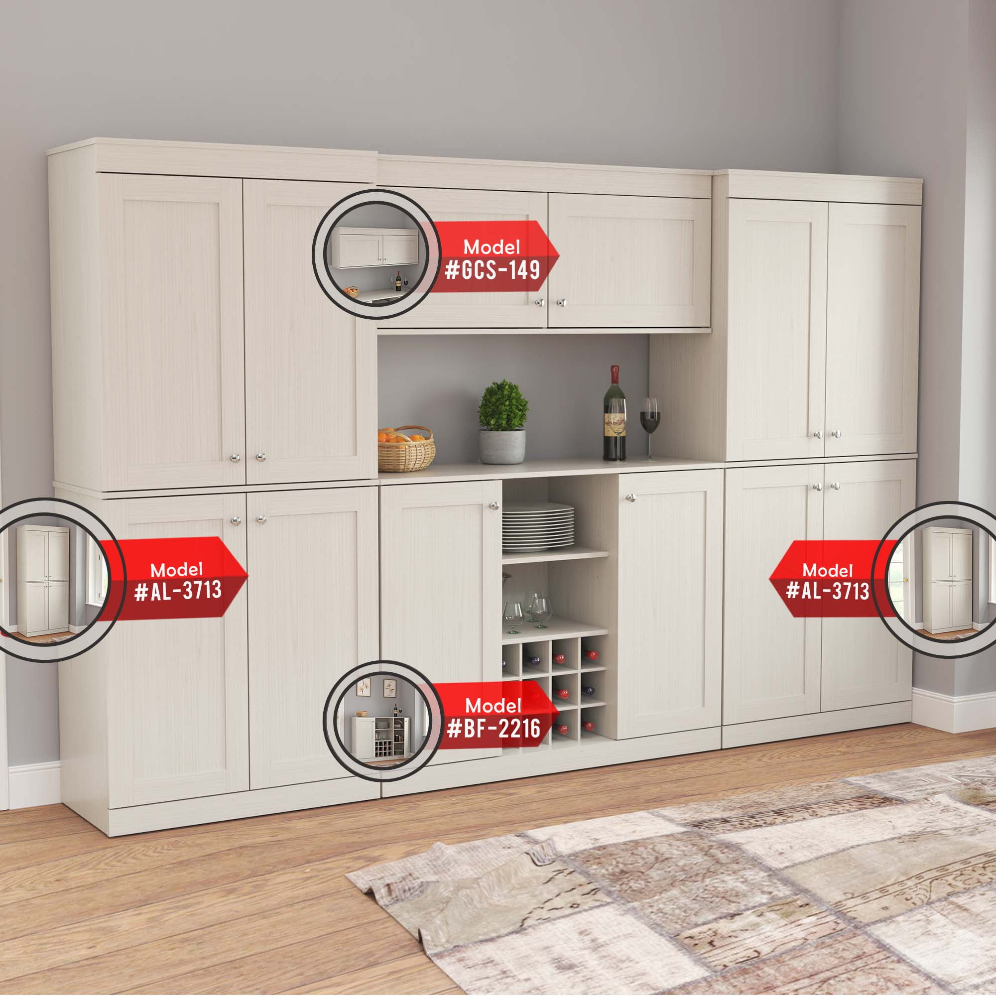 Inval Shaker Wall Mounted 2-Door Laminate Kitchen Cabinet 47"W, Washed Oak