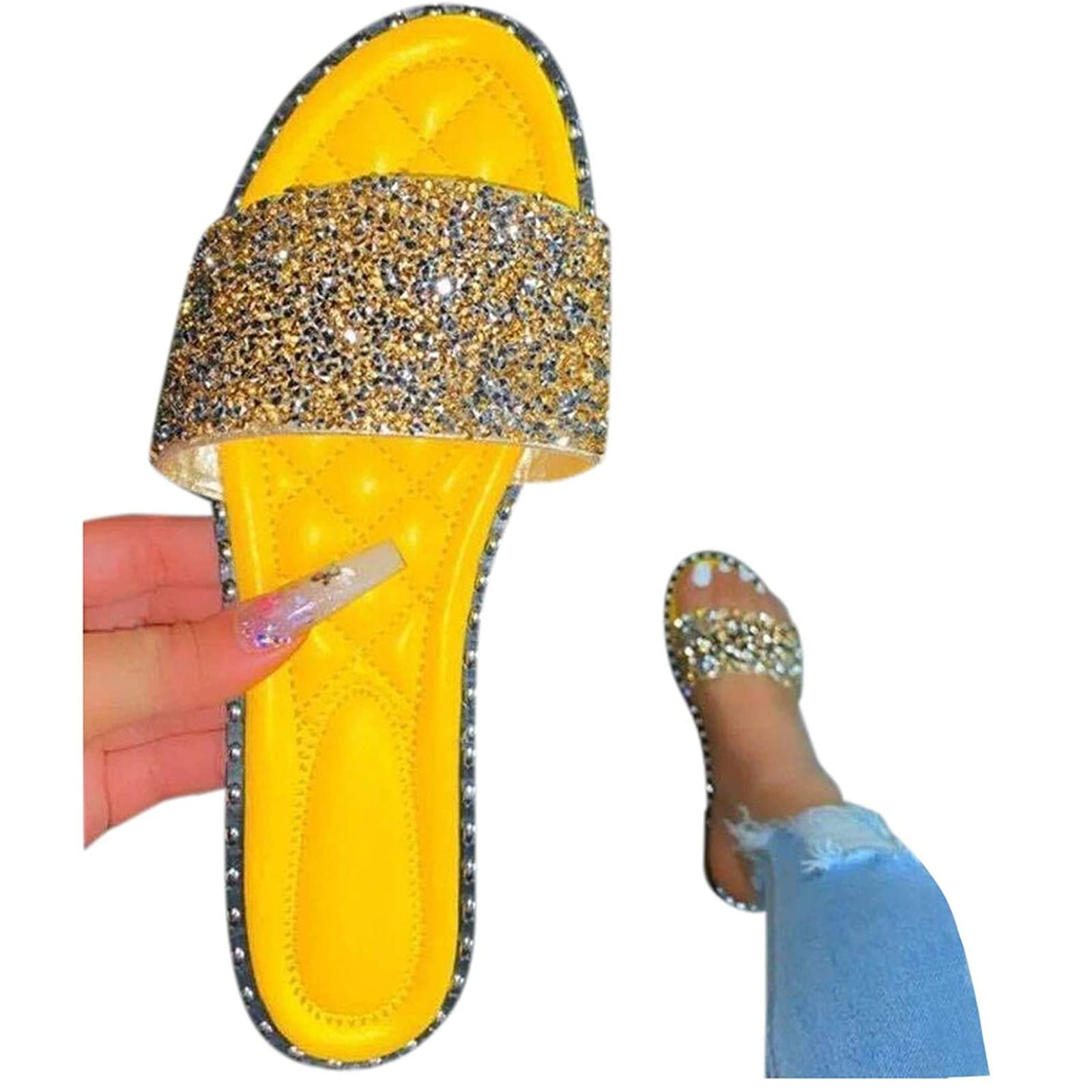 Summer Savings! Zpanxa Slippers for Womens Glitter Bling
