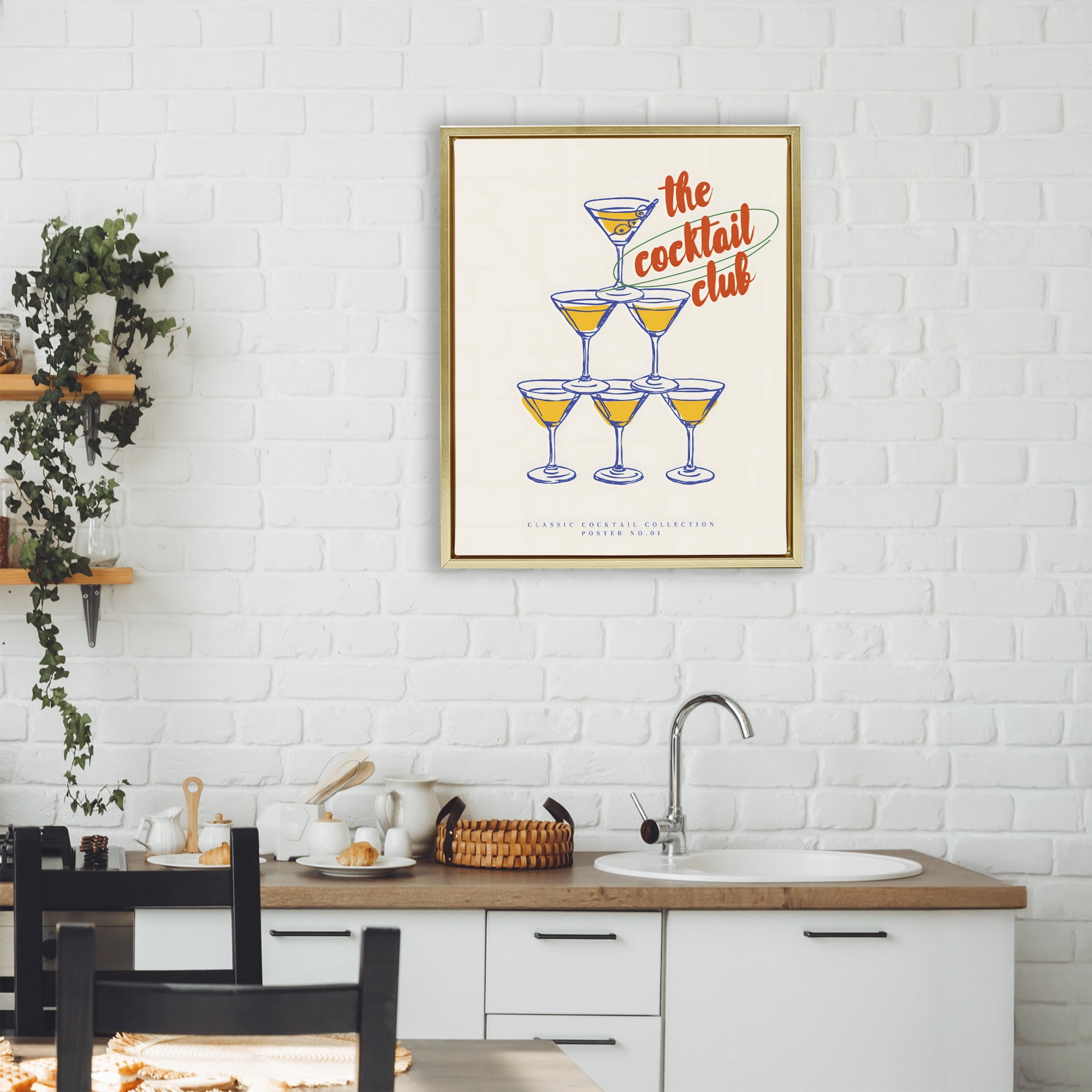 Stupell Industries Tower Toast Cocktail Club Gold Framed Floater Canvas Wall Art, design by The Prints Vibe