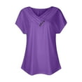 thumbnail image 4 of ATOYSOY Women's Irregular V Neck Button Pullover Pleated Loose Tops Short Sleeve T Shirts Color Block Tees Causal Workout Comfy Trendy Retro for Girls Purple M, 4 of 6
