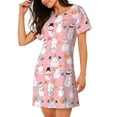 thumbnail image 2 of Fotbe Cute Pink Snowman Cat Pattern Women's Cotton Nightgown Sleepwear Short Sleeves Shirt Casual Print Sleepdress, 2 of 6