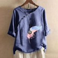 thumbnail image 2 of CHOK Hauts pour Femmes en Liquidation à Moins de 10$ Hauts Décontractés Printemps Été Manches Longues Coton Lin Imprimé Graphique Pissenlit Col Rond Blouses Vintage Grande Taille, 2 of 6