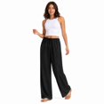 thumbnail image 3 of Wrongduck Women's Wide Leg Pants High Rise Flowy Trousers with Pockets, Wrinkle Resistant Casual Work Business Lounge Pants, 3 of 6