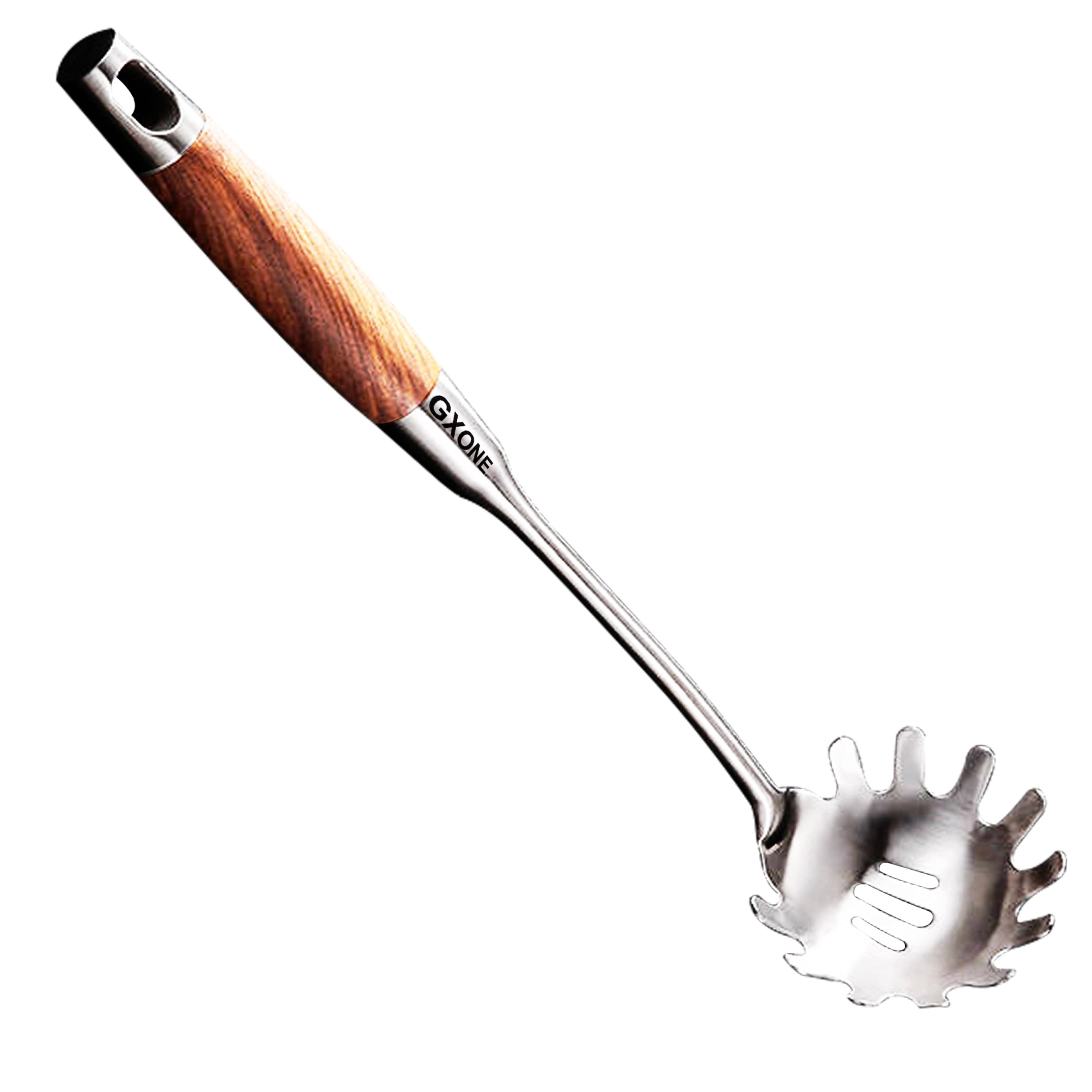 Stainless Steel Pasta Spoon,Spaghetti Spoon with Heat Resistant Wooden