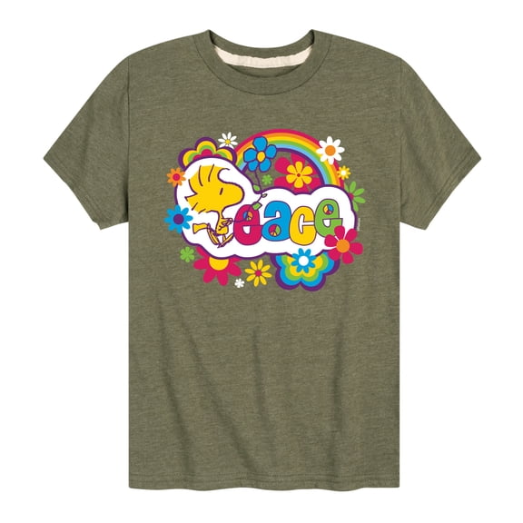 Peanuts - Peace Floral & Colorful Woodstock - Toddler & Youth Short Sleeve Graphic T-Shirt