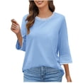 thumbnail image 2 of JDQJBZ Summer Womens Tops,Womens Tops Half Sleeves Color Rib Knit Crew Neck Shirts For Women Solid Color Spring Summer Outdoor Leisure Look, 2 of 5